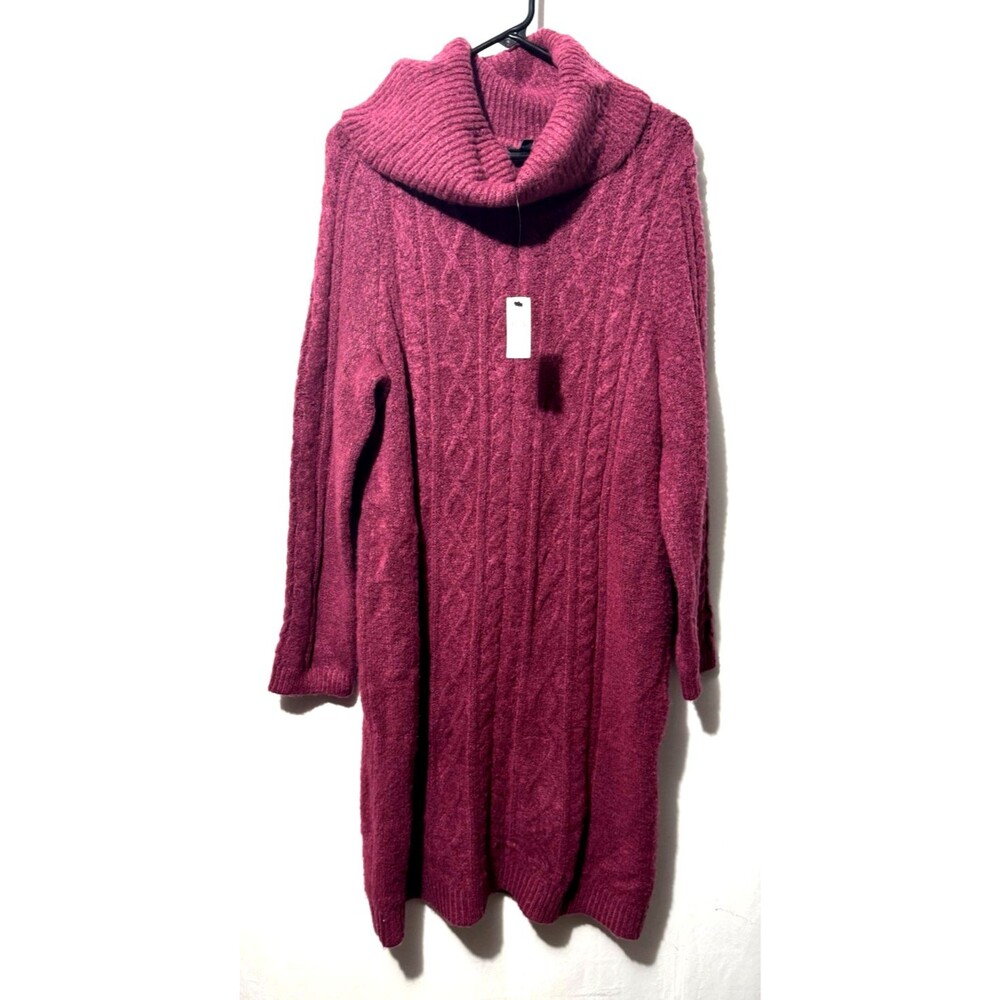 Talbots Sweater Dress Women XL Pink Cable Knit Boucle Cowl Neck Soft Stretch NEW